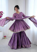 Graceful Designer Wear Peplum Anarkali Chanderi Mirror Work Sharara Set
