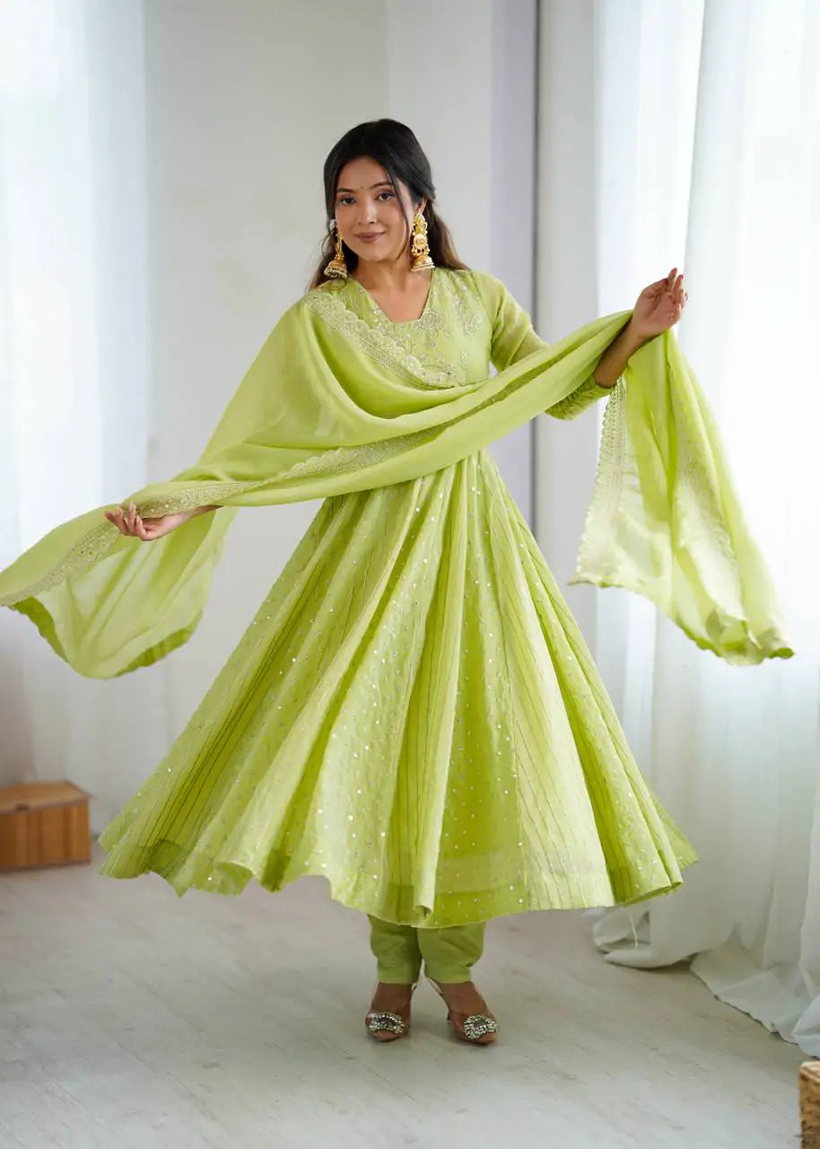 Falak Embroidered Crunchy Silk Flared Anarkali Set