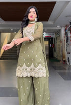 Designer Sharara Palazzo Suit with Heavy Silk Embroidery Work