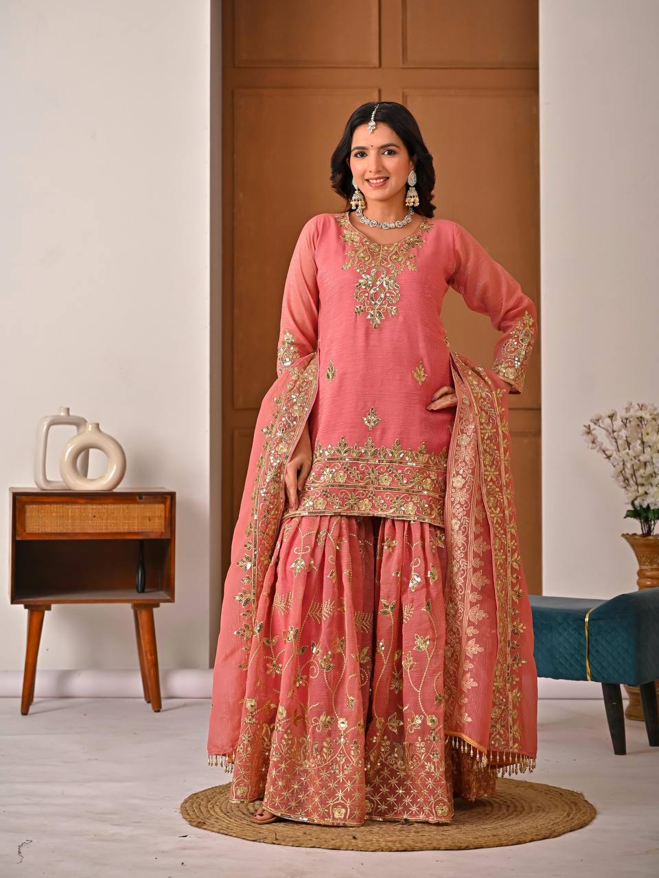 Ruhvika Crunchy Silk 5mm Sequins Embroidered Sharara Suit with Dupatta