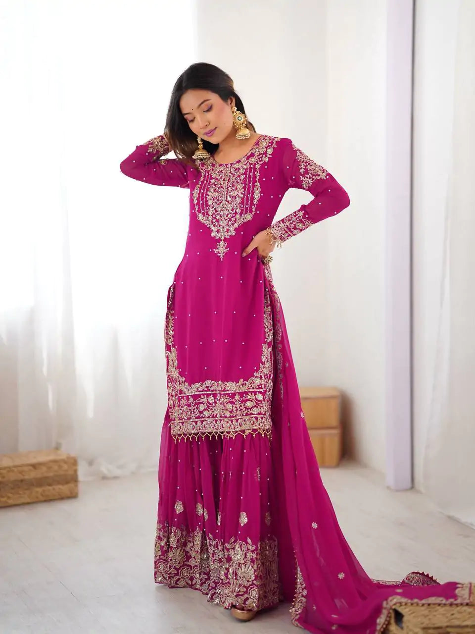 Premium Georgette Sequin & Pearl Work Sharara Set