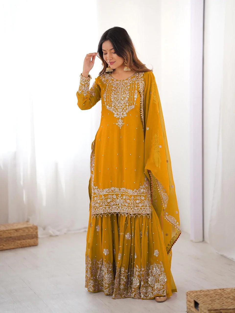 Premium Georgette Sequin & Pearl Work Sharara Set