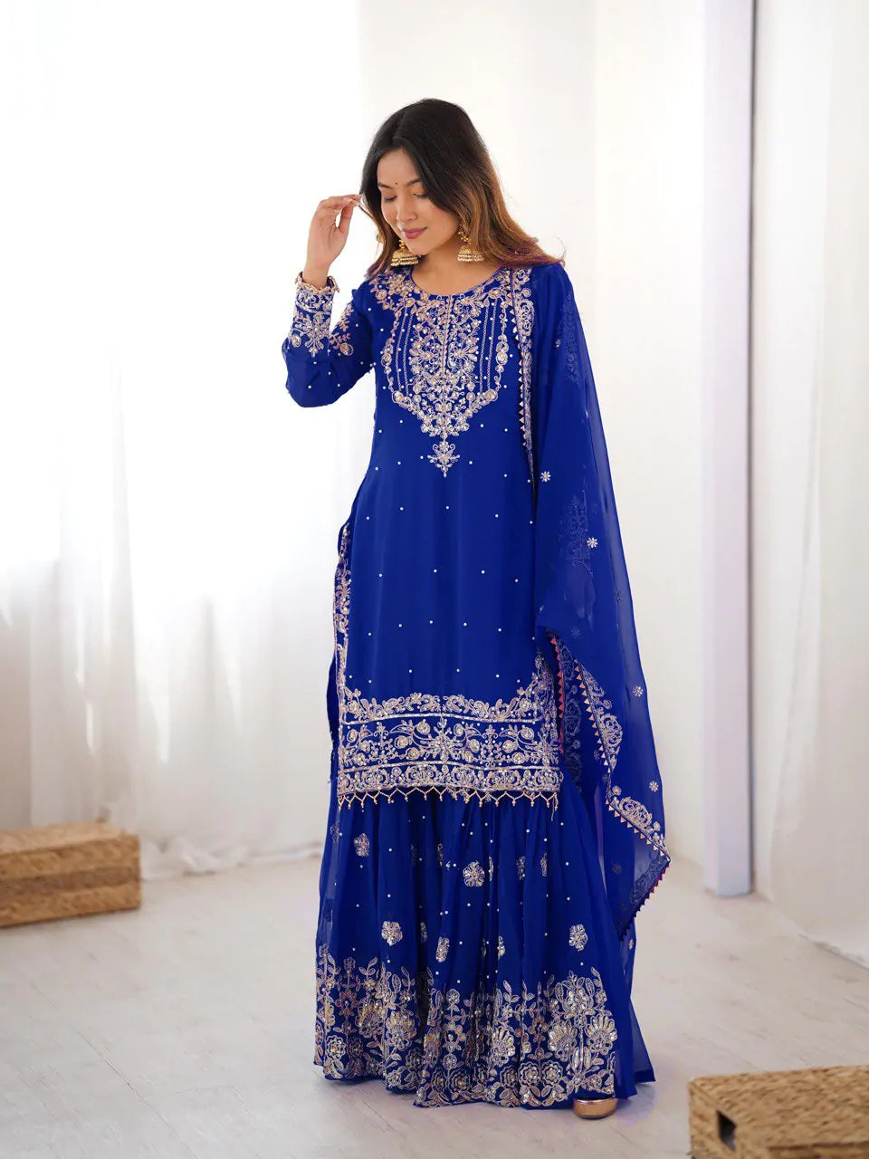 Premium Georgette Sequin & Pearl Work Sharara Set