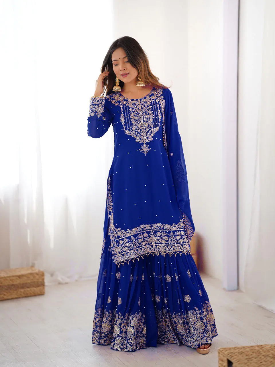 Premium Georgette Sequin & Pearl Work Sharara Set