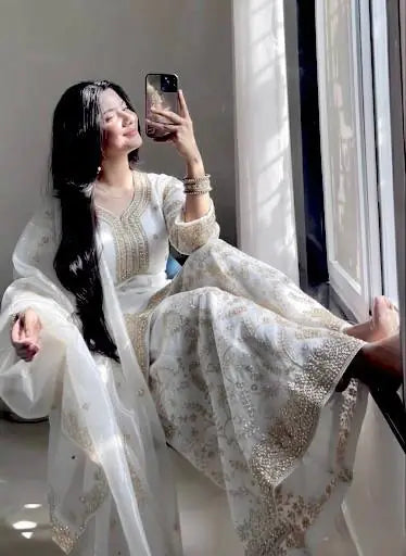 Fancy Sleeves Designer Top Palazzo Set with Sequin Diamond & Moti Handwork