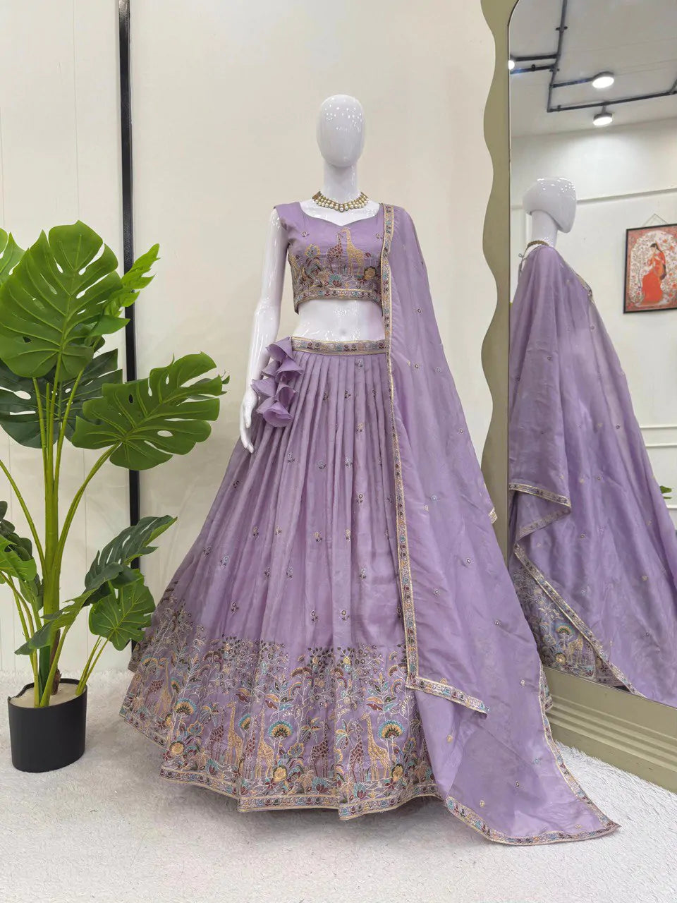 Luxury Thread Embroidery Sequin Work Lehenga Choli Set With Premium Gold Crush Dupatta