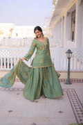 Royal Fendi Crush Zari & Sequins Embroidered Kurti Sharara Set with Dupatta