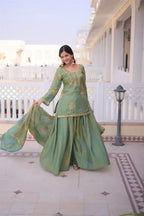 Royal Fendi Crush Zari & Sequins Embroidered Kurti Sharara Set with Dupatta