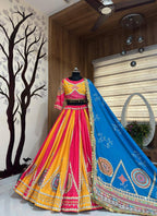 Rangsaaz Muslin Cotton Mirror Work Lehenga Choli with Multi Handwork Lace Dupatta