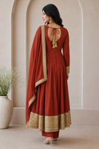 Saanjh Vichitra Silk Sequins Embroidered Anarkali Set with Pant & Dupatta