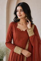 Saanjh Vichitra Silk Sequins Embroidered Anarkali Set with Pant & Dupatta