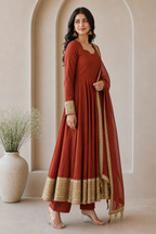 Saanjh Vichitra Silk Sequins Embroidered Anarkali Set with Pant & Dupatta