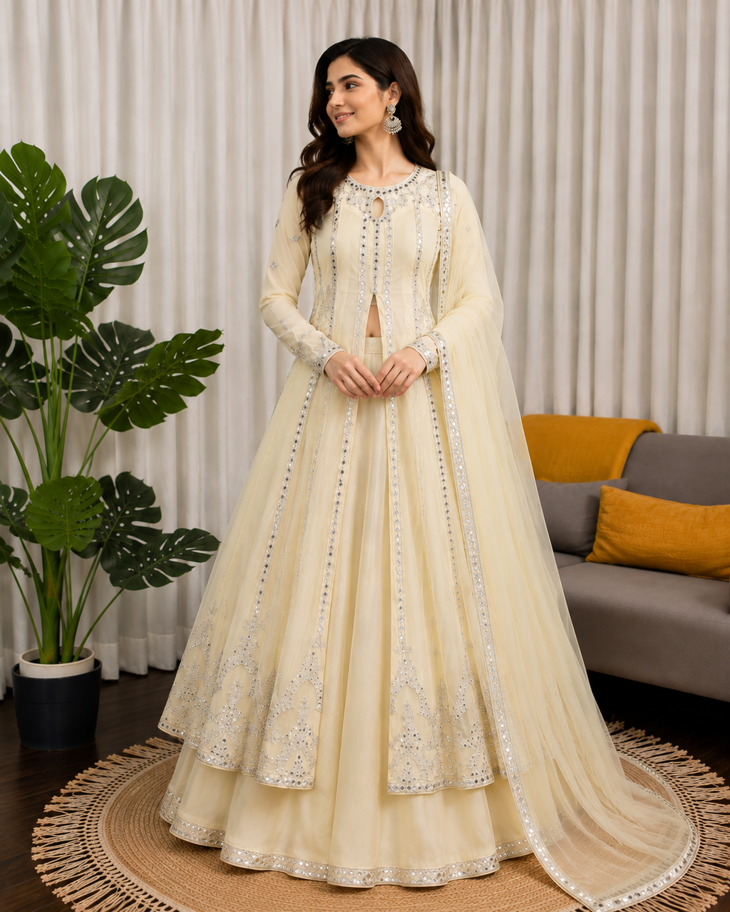 Vamika Georgette Sequins & Mirror Work Anarkali Lehenga Set with Dupatta