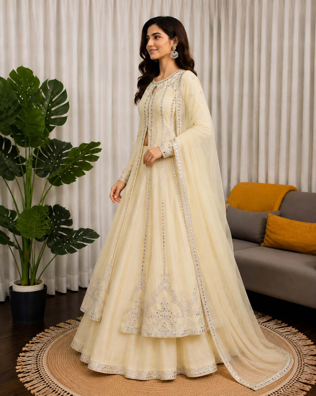 Vamika Georgette Sequins & Mirror Work Anarkali Lehenga Set with Dupatta