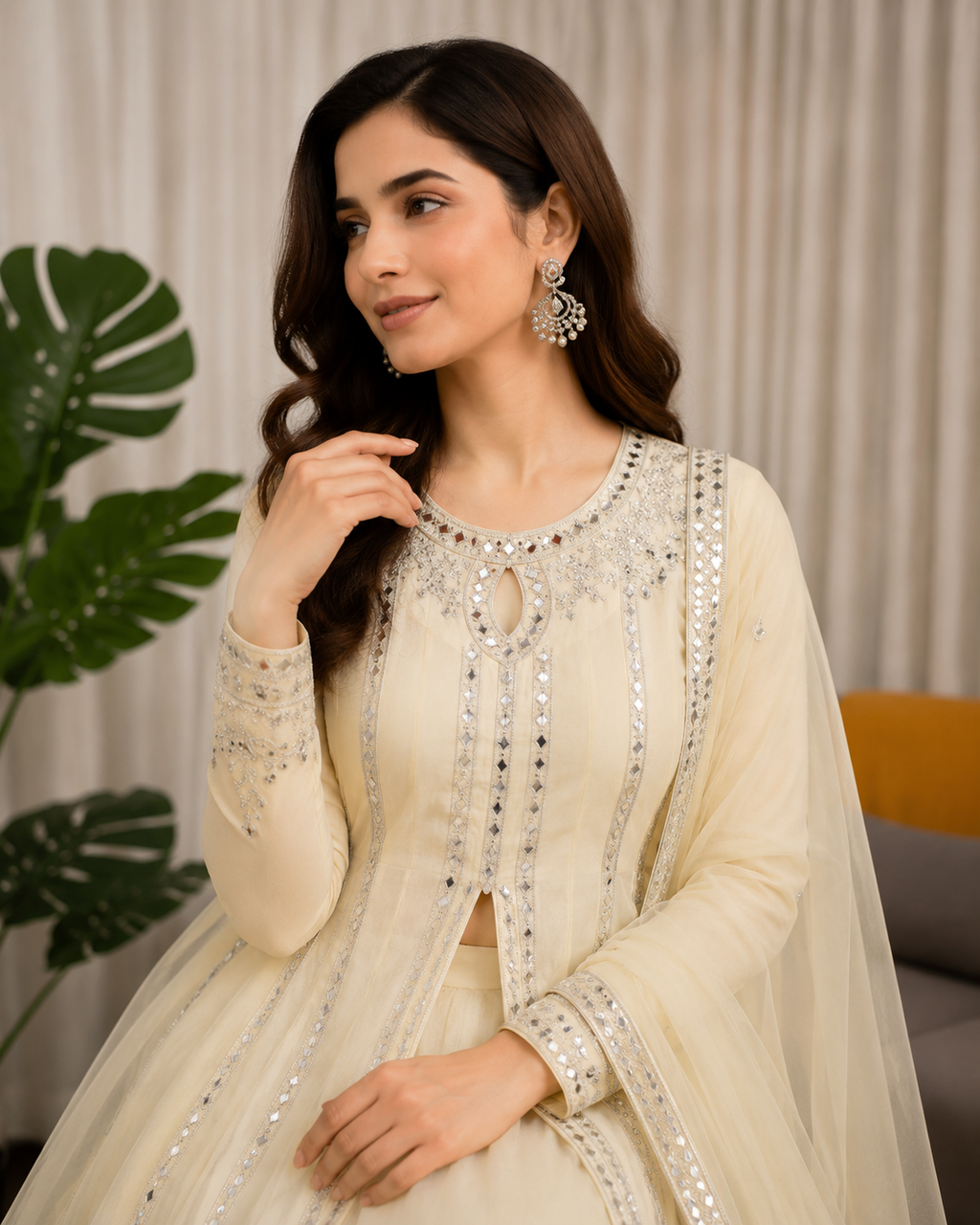 Vamika Georgette Sequins & Mirror Work Anarkali Lehenga Set with Dupatta