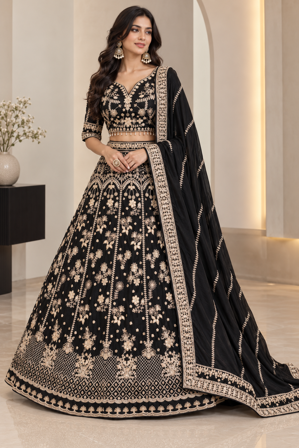 Viana Premium Chinon Silk Lehenga Choli Set with Sequins, Zari & Dori Work