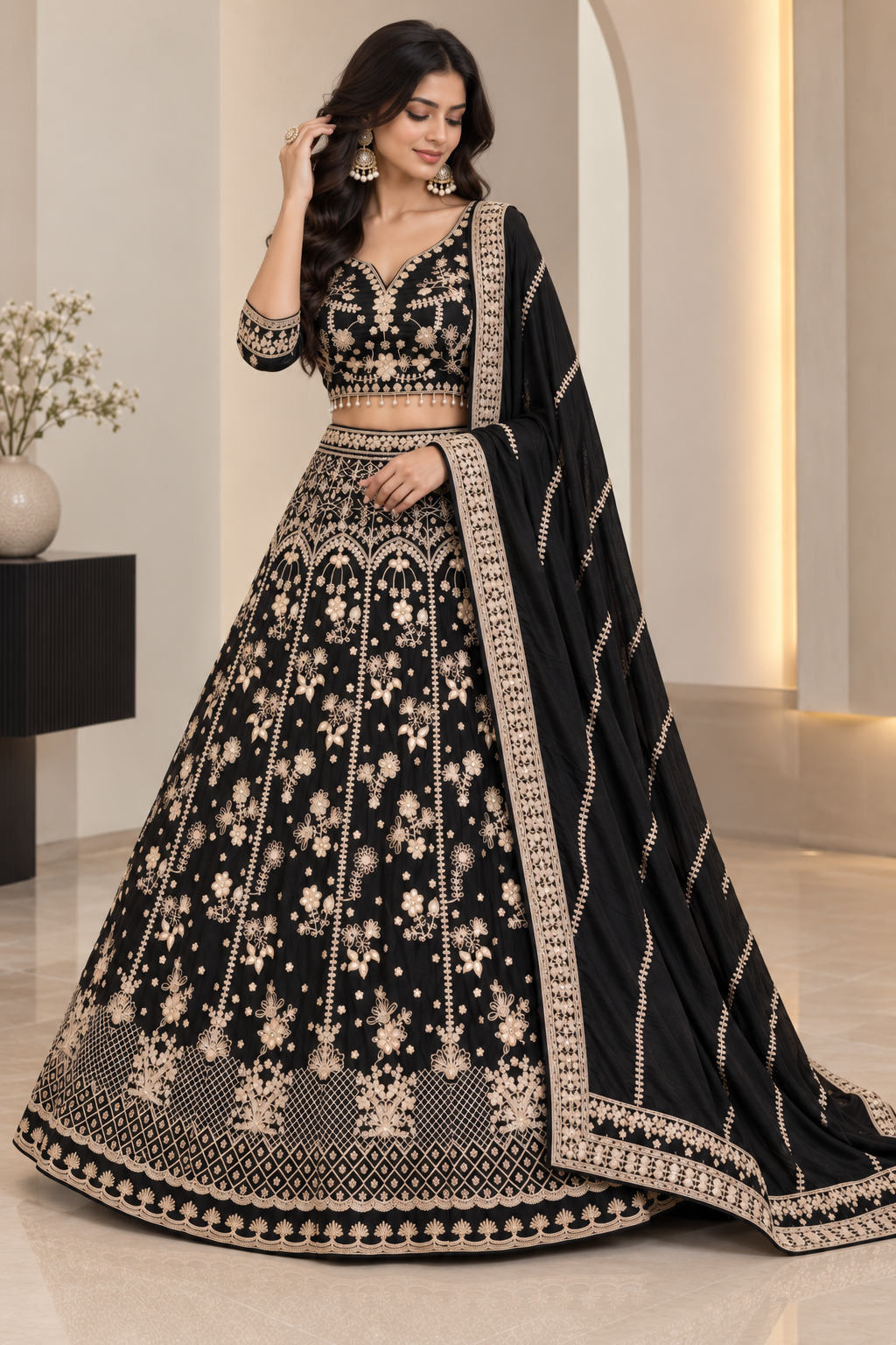 Viana Premium Chinon Silk Lehenga Choli Set with Sequins, Zari & Dori Work