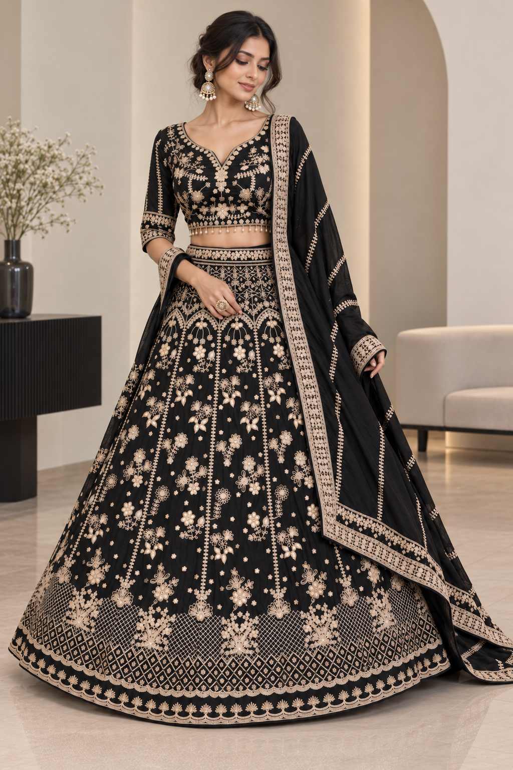 Viana Premium Chinon Silk Lehenga Choli Set with Sequins, Zari & Dori Work