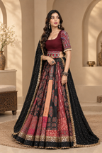 Zehra Heavy Muslin Cotton Printed Mirror Work Lehenga with Dupatta