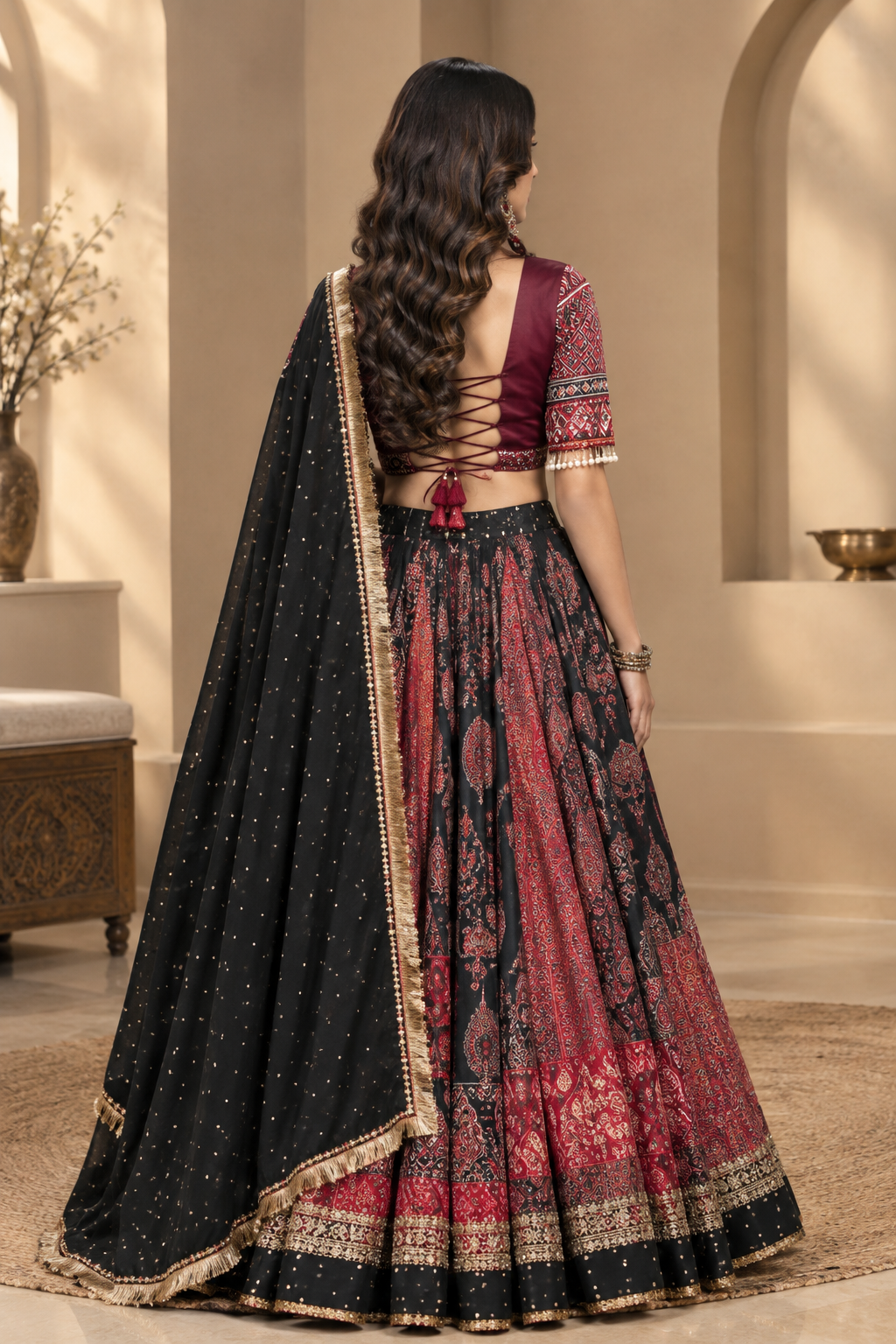 Zehra Heavy Muslin Cotton Printed Mirror Work Lehenga with Dupatta