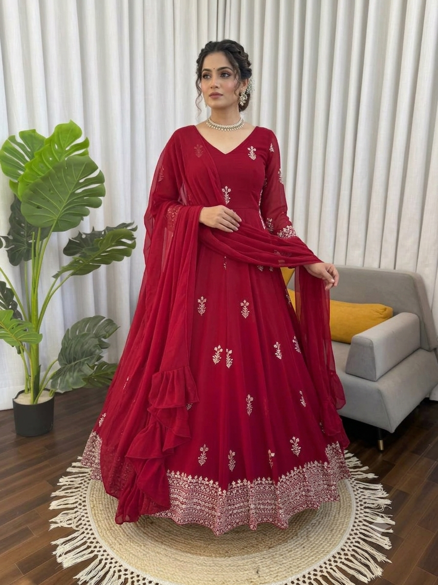 Zariya Georgette Thread & Sequins Anarkali Set with Pant & Dupatta