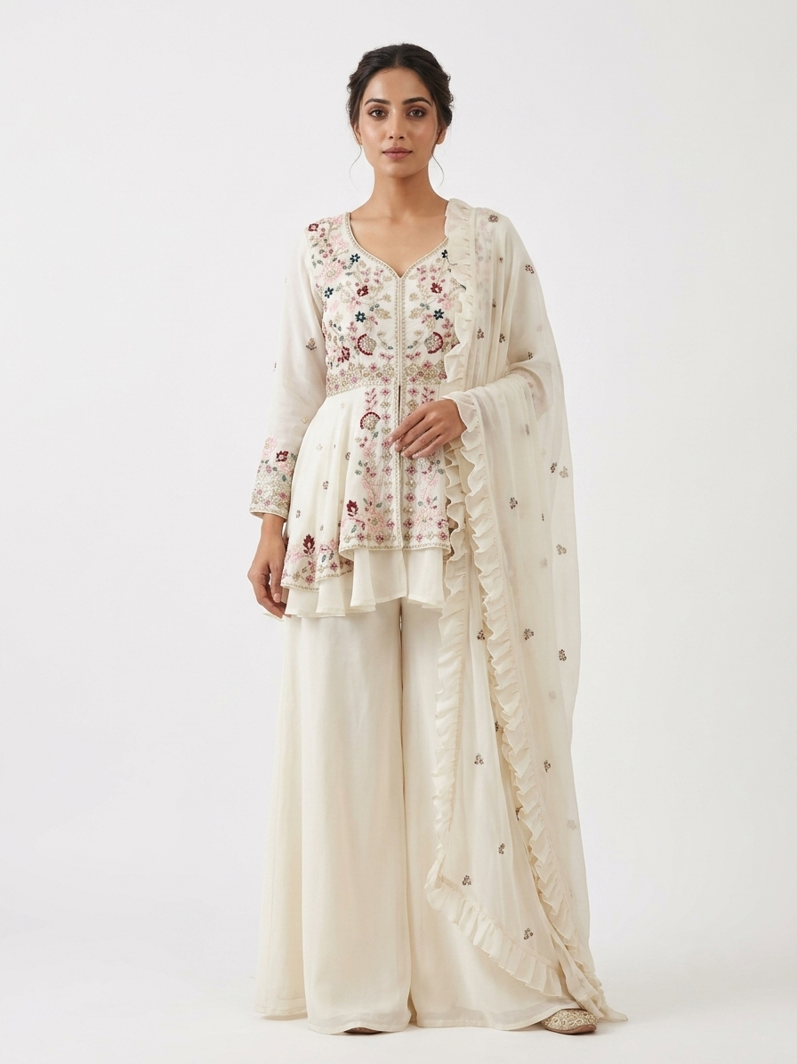Party Wear Embroidered Sharara Set with Silk Dupatta