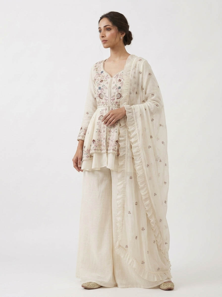 Party Wear Embroidered Sharara Set with Silk Dupatta