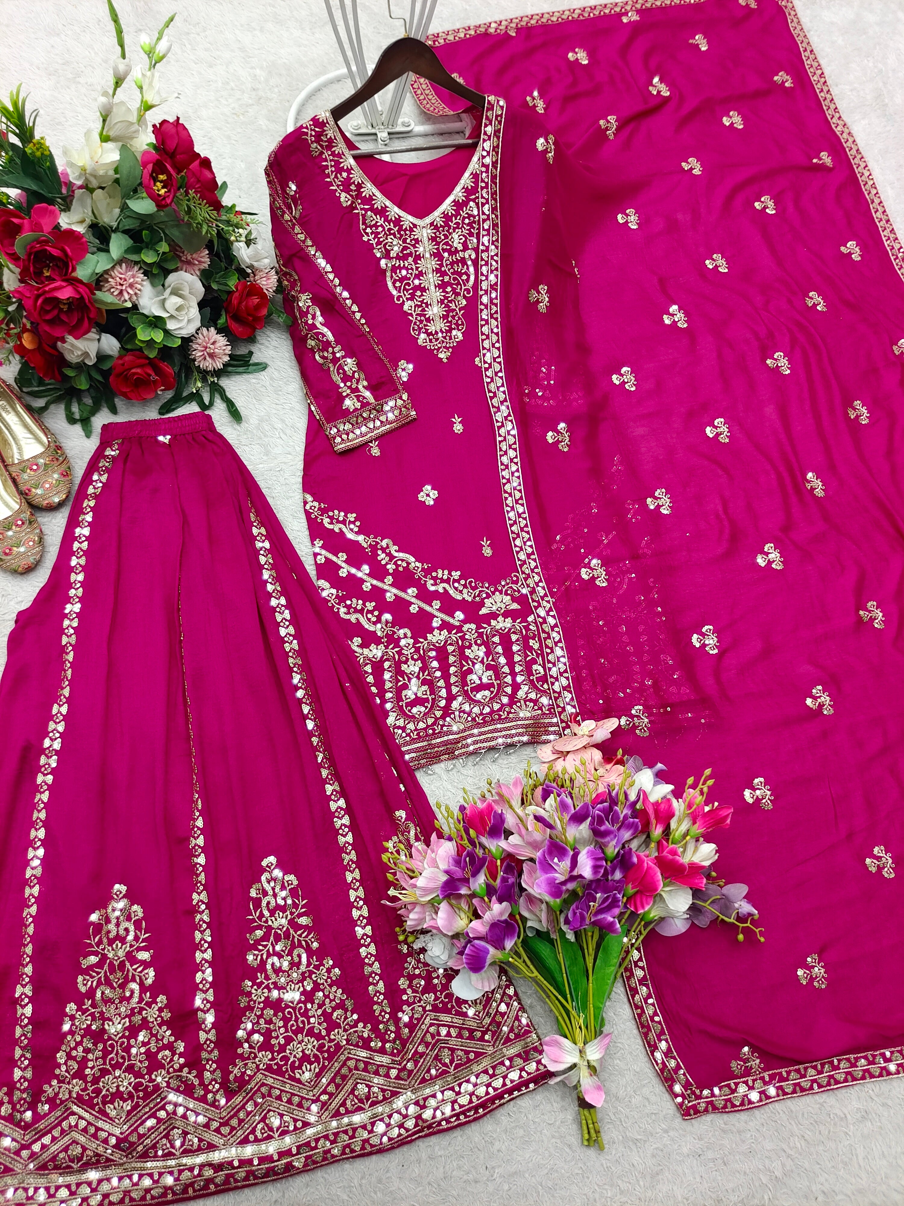 Ruhani Cp-Vichitra Silk 5mm Sequins Embroidered Sarara Suit with Dupatta