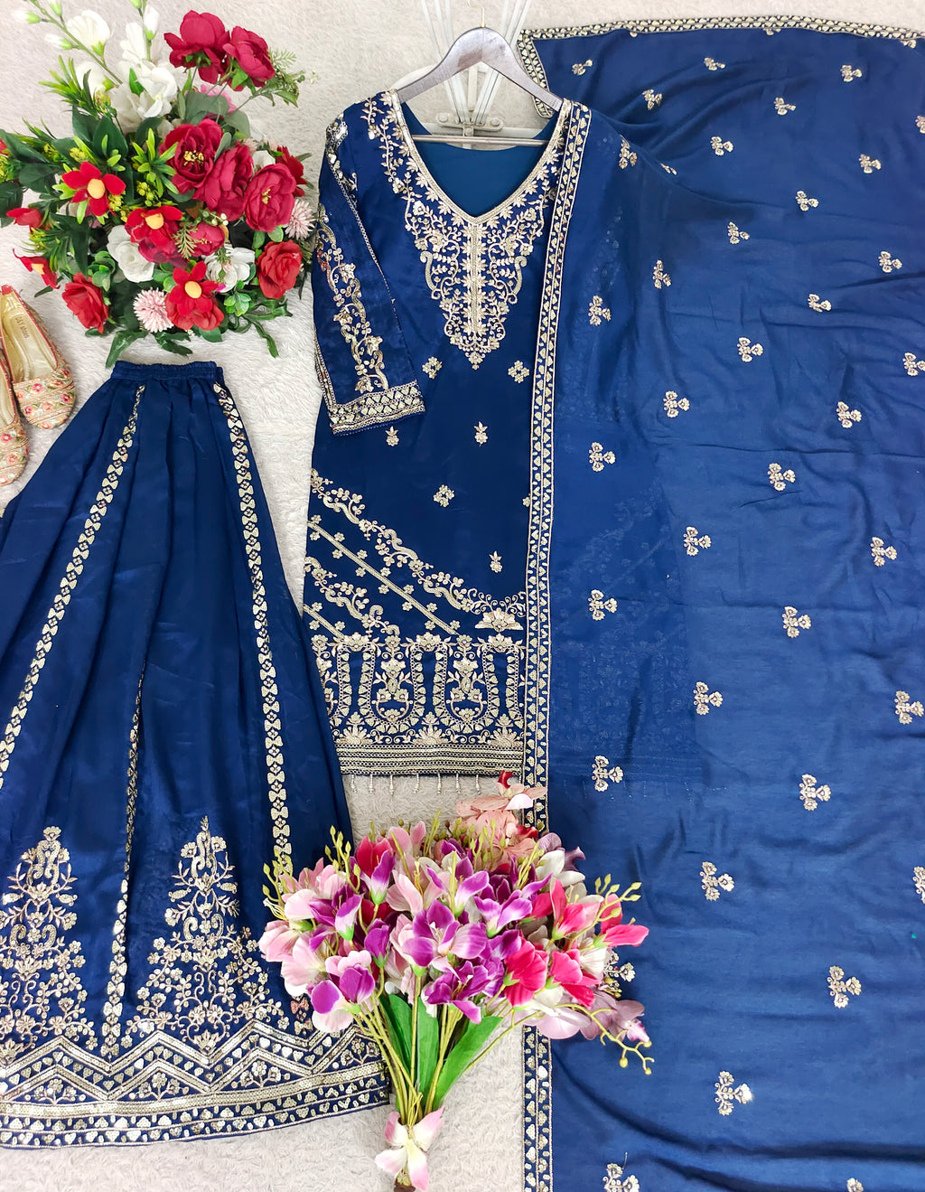 Ruhani Cp-Vichitra Silk 5mm Sequins Embroidered Sarara Suit with Dupatta