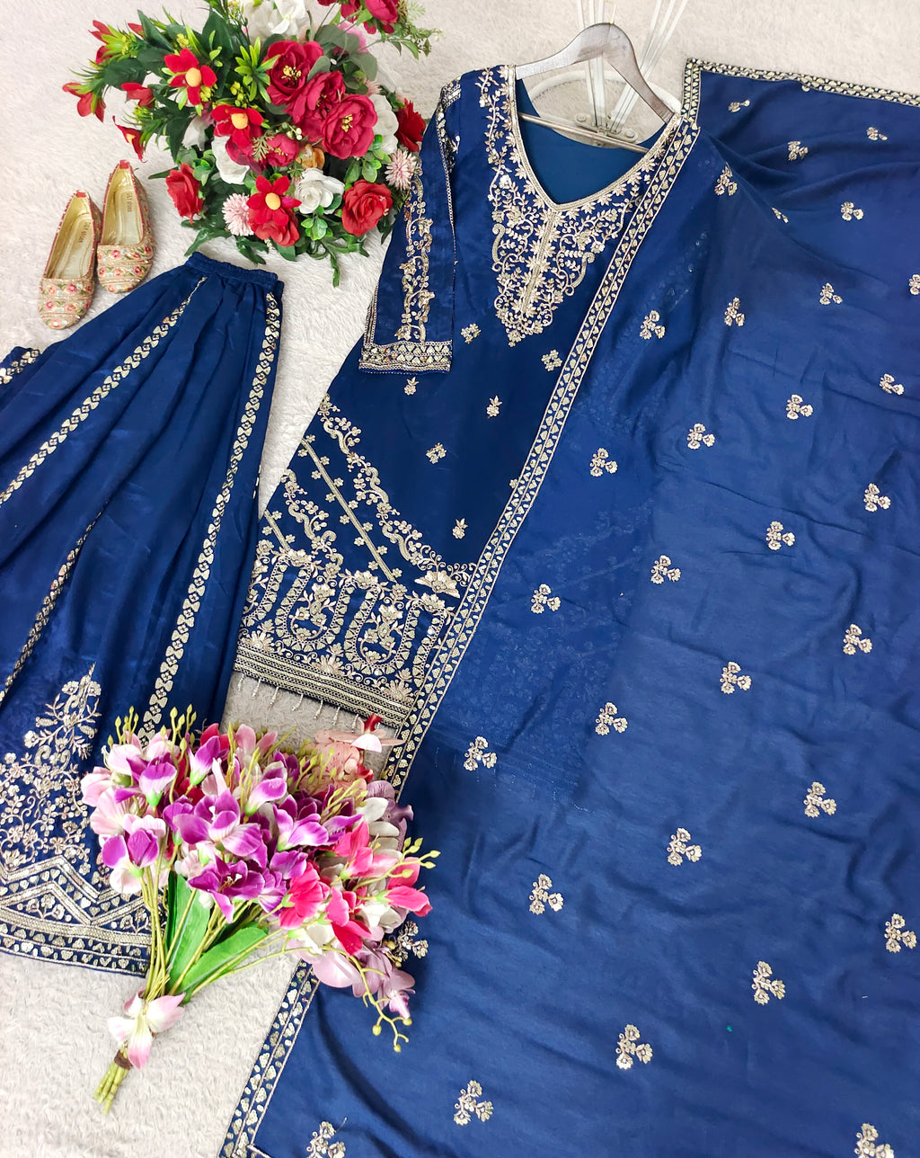 Ruhani Cp-Vichitra Silk 5mm Sequins Embroidered Sarara Suit with Dupatta