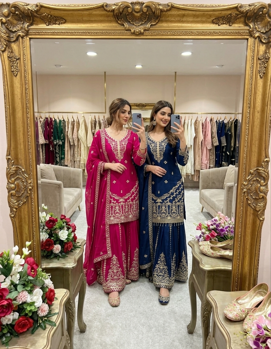 Ruhani Cp-Vichitra Silk 5mm Sequins Embroidered Sarara Suit with Dupatta
