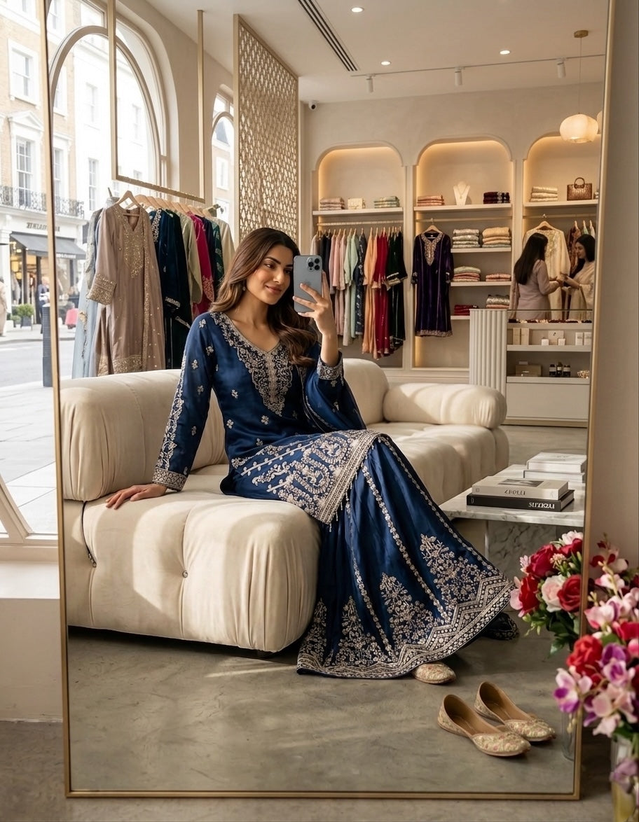 Ruhani Cp-Vichitra Silk 5mm Sequins Embroidered Sarara Suit with Dupatta