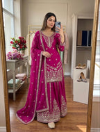 Ruhani Cp-Vichitra Silk 5mm Sequins Embroidered Sarara Suit with Dupatta