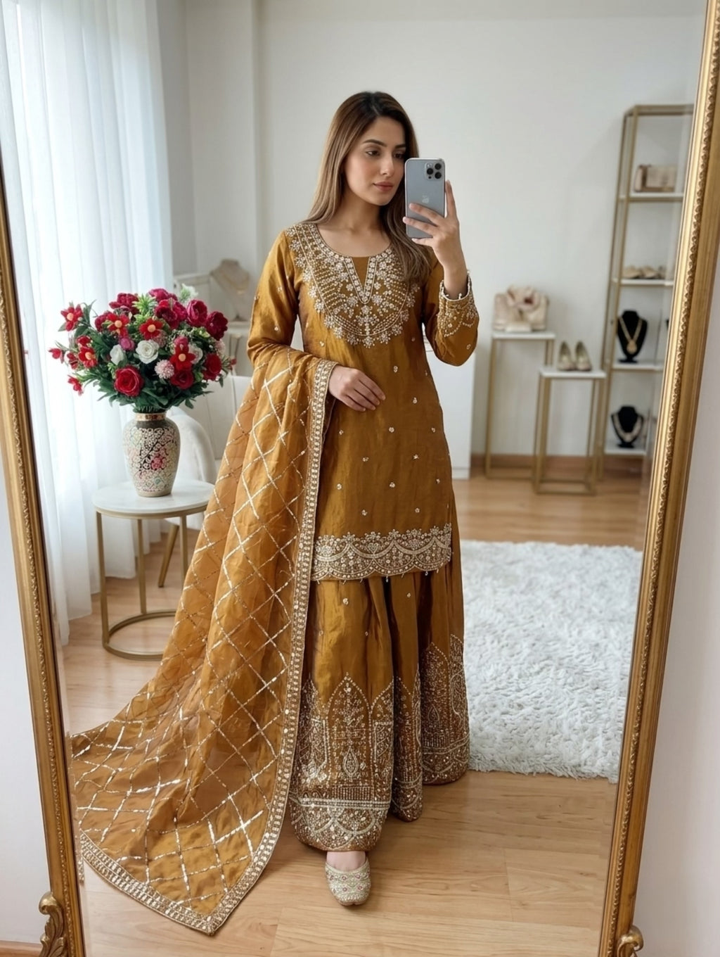 Aarvisha Fendy Silk 5mm Sequins Embroidered Sarara Suit with Dupatta