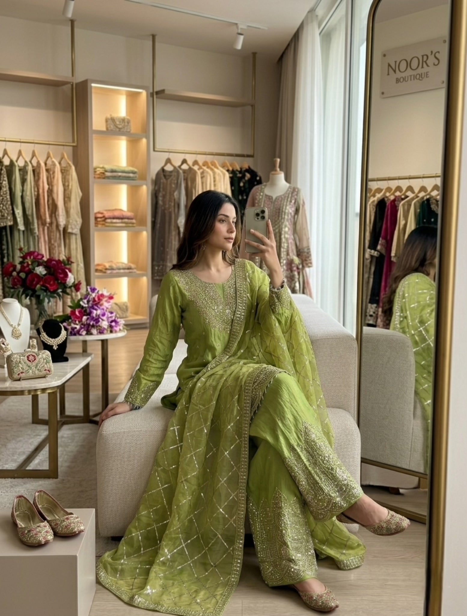 Aarvisha Fendy Silk 5mm Sequins Embroidered Sarara Suit with Dupatta