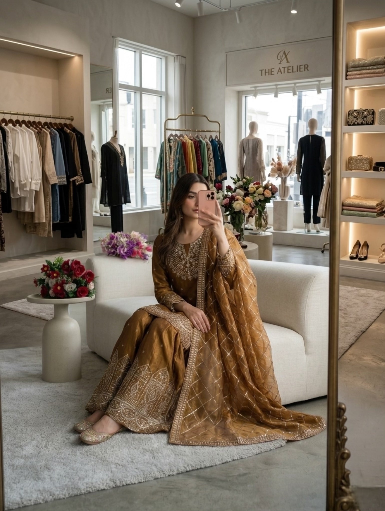 Aarvisha Fendy Silk 5mm Sequins Embroidered Sarara Suit with Dupatta