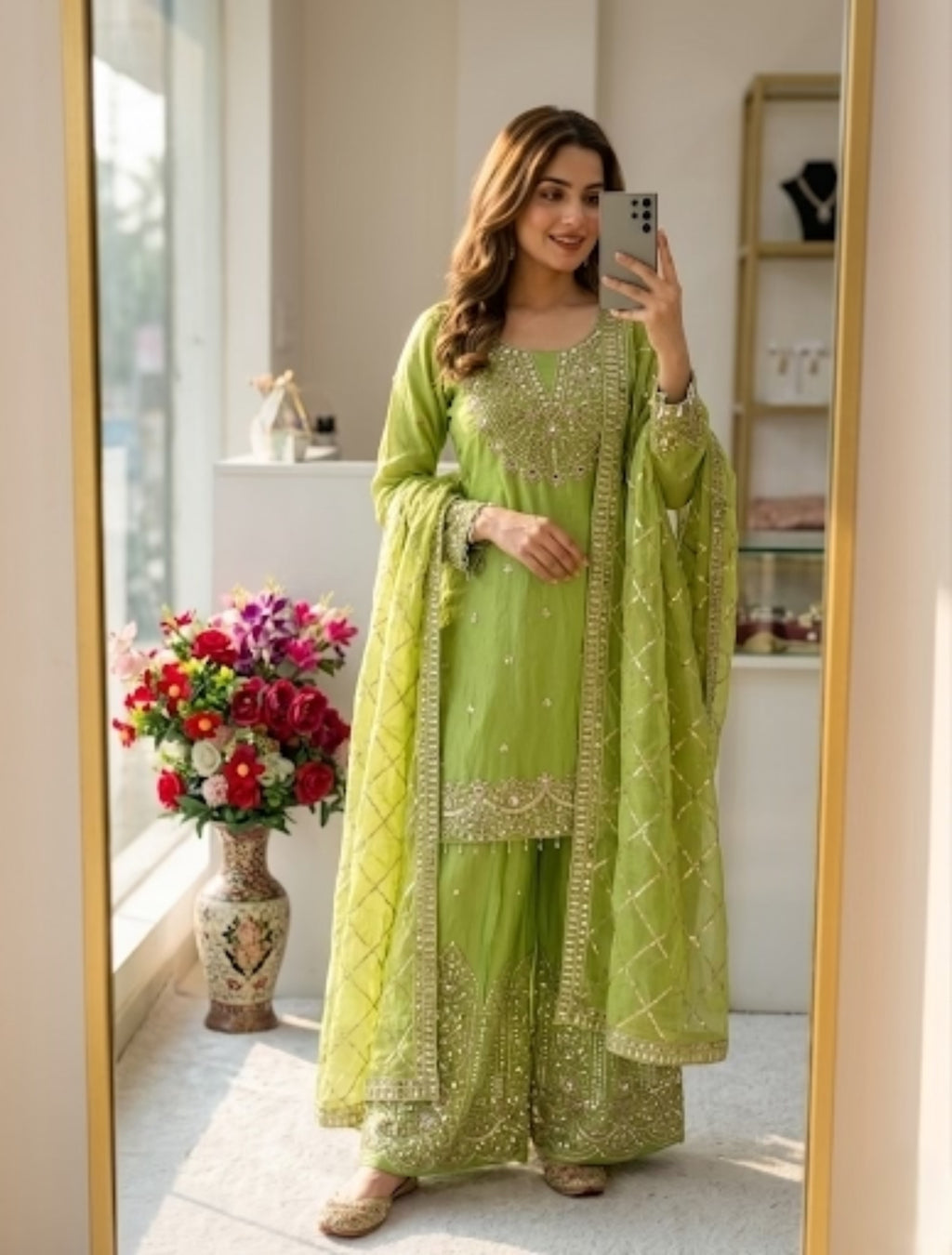 Aarvisha Fendy Silk 5mm Sequins Embroidered Sarara Suit with Dupatta