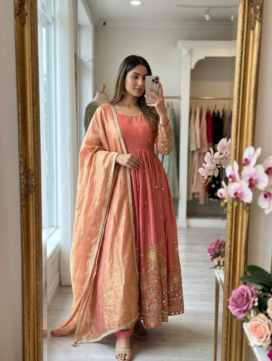 Ziyaara Fendy Satin Silk 5mm Sequins Embroidered Gown with Pant & Dupatta