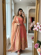 Ziyaara Fendy Satin Silk 5mm Sequins Embroidered Gown with Pant & Dupatta