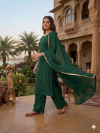 Comfortable Georgette Green Embroidered Kurta Palazzo Set