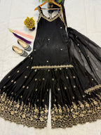Saanvi Frendy Silk Heavy 5mm Sequins Multi Needle Embroidered Sharara Suit with Dupatta