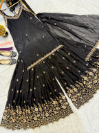 Saanvi Frendy Silk Heavy 5mm Sequins Multi Needle Embroidered Sharara Suit with Dupatta