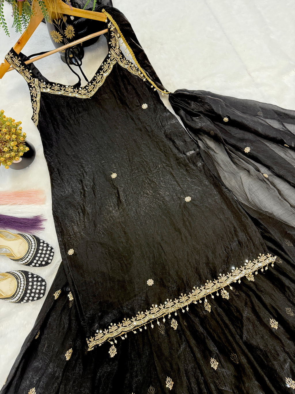 Saanvi Frendy Silk Heavy 5mm Sequins Multi Needle Embroidered Sharara Suit with Dupatta