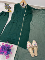 Comfortable Georgette Green Embroidered Kurta Palazzo Set