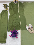 Comfortable Georgette Green Embroidered Kurta Palazzo Set
