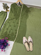 Comfortable Georgette Green Embroidered Kurta Palazzo Set