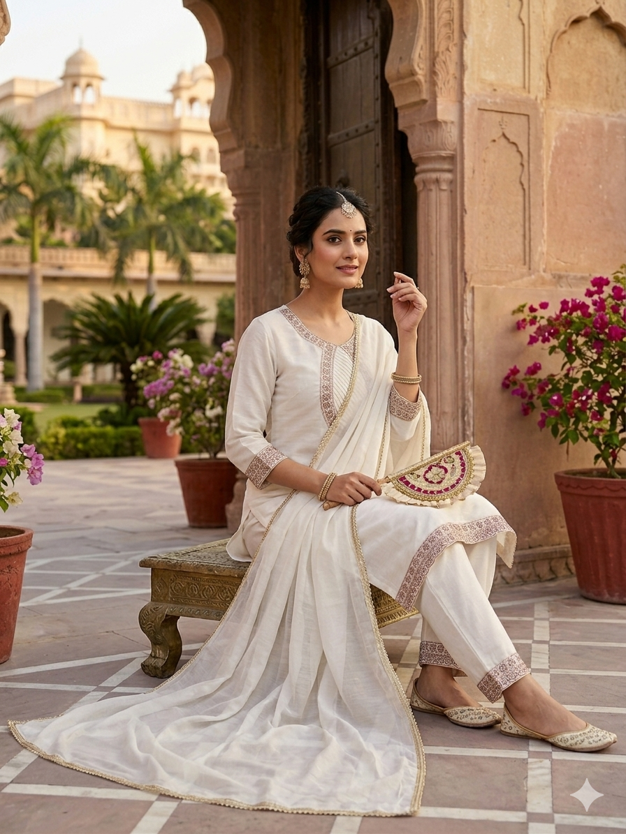 Rajnandini Roman Silk Embroidered Kurti Pant with Georgette Dupatta