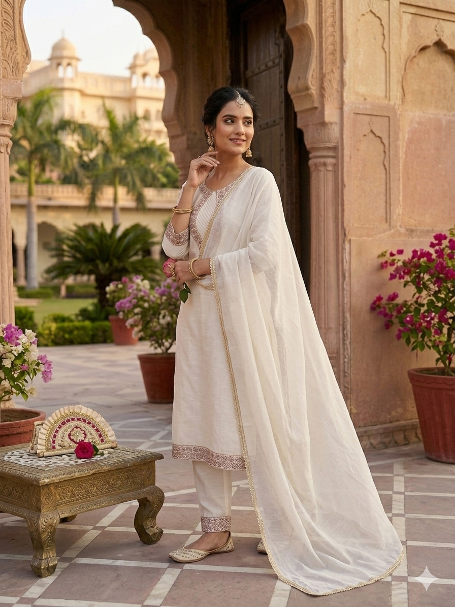 Rajnandini Roman Silk Embroidered Kurti Pant with Georgette Dupatta