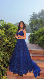 Aarini Royal Blue Georgette Sequin & Dori Work Lehenga Choli with Net Dupatta