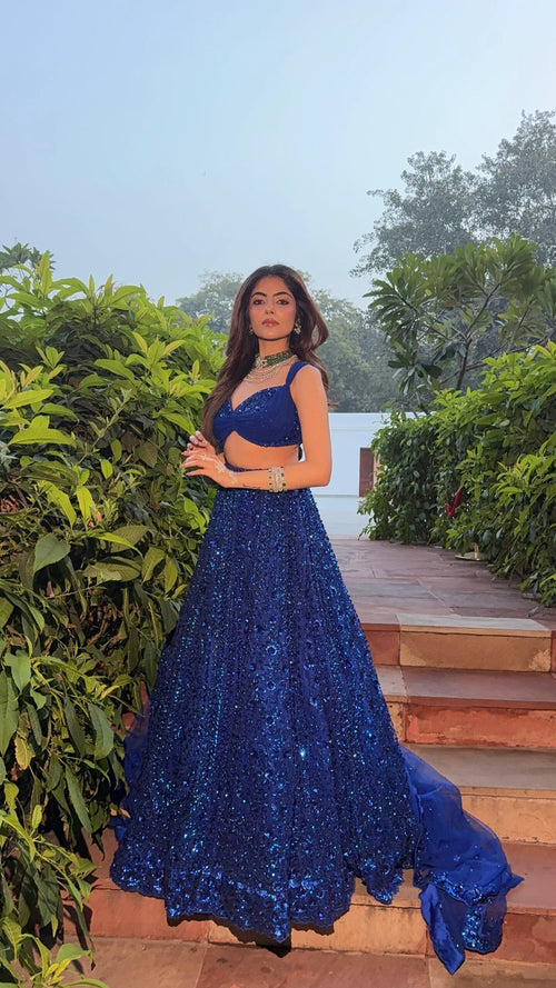 Aarini Royal Blue Georgette Sequin & Dori Work Lehenga Choli with Net Dupatta